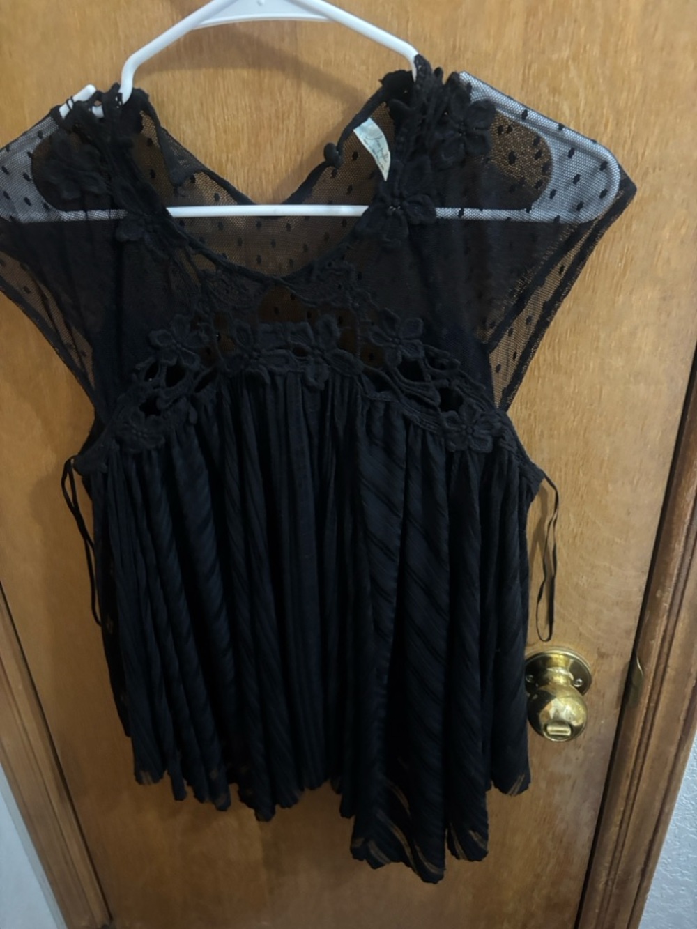 Free People Black Crochet & Pleated Mesh Camisole